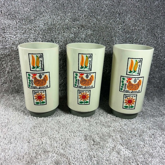 Loma Industries Other - Loma Industries Tumbler Cups Cream Farmhouse Hen Sunflower Vintage Set of 3 5in